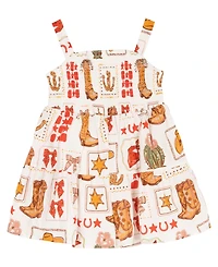 Rare Editions Little Girls' 2T-6X Western Printed Woven Romper Dress With Smocking