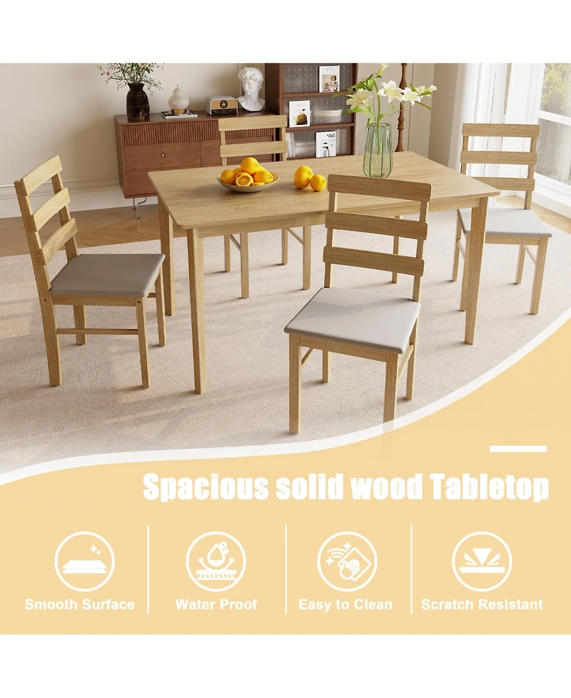 sumyeg 5-Piece Solid Wood Dining Set with Rectangular Table and 4 Back Chairs