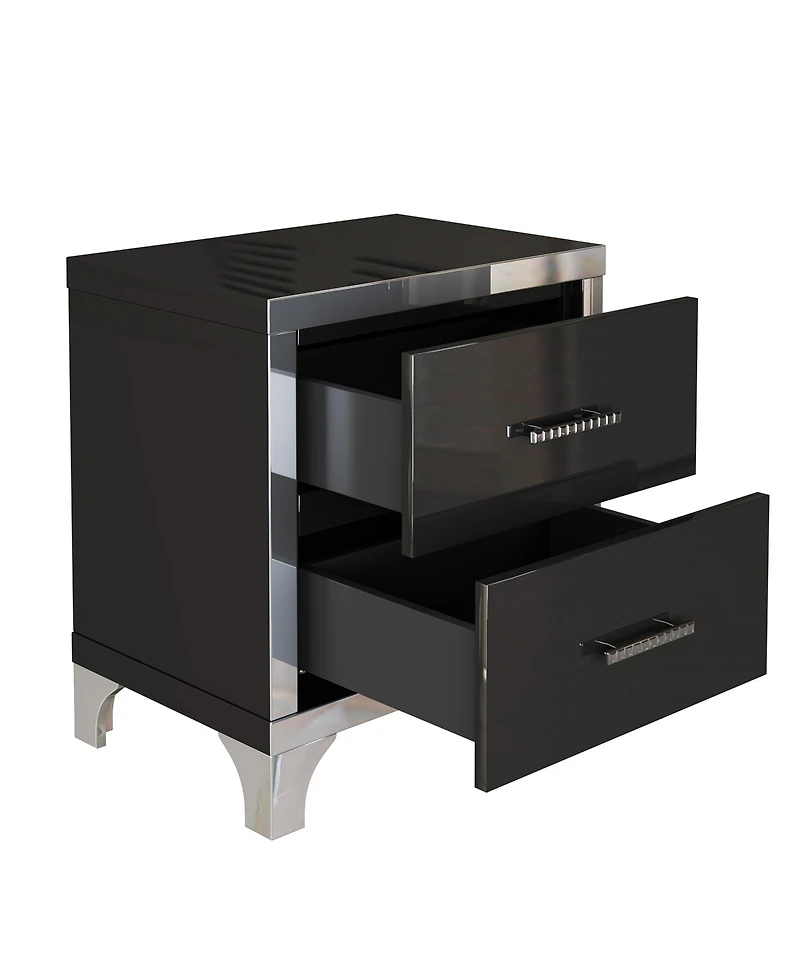 sumyeg High Gloss Mirrored Nightstand with 2 Drawers and Metal Handle
