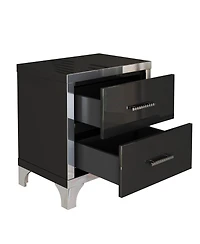 sumyeg High Gloss Mirrored Nightstand with 2 Drawers and Metal Handle