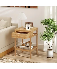 sumyeg Set of 1/2 Bamboo Nightstand Bedside Table with Storage Drawer and Open Shelf-2 pieces