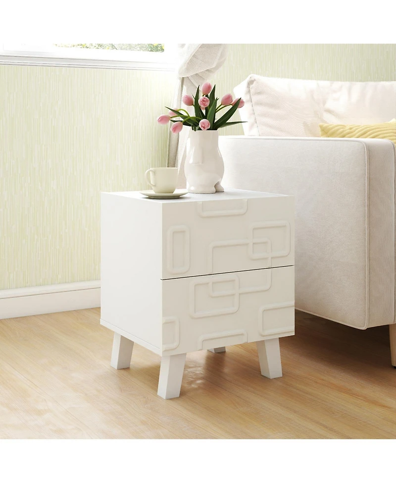 sumyeg Modern Nightstand with Drawers and 3D Geometric Pattern