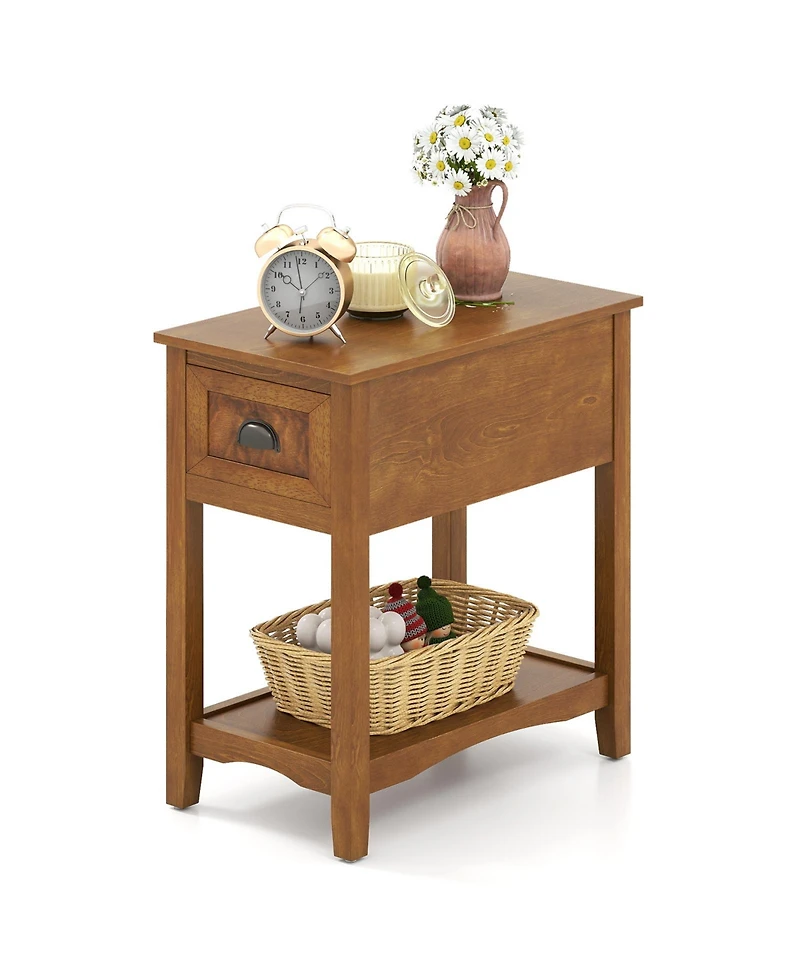 sumyeg Contemporary Chairside End Table with Drawer and Open Shelf