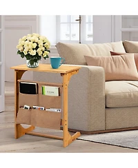 sumyeg Bamboo Sofa Table End Table Bedside Table with Storage Bag