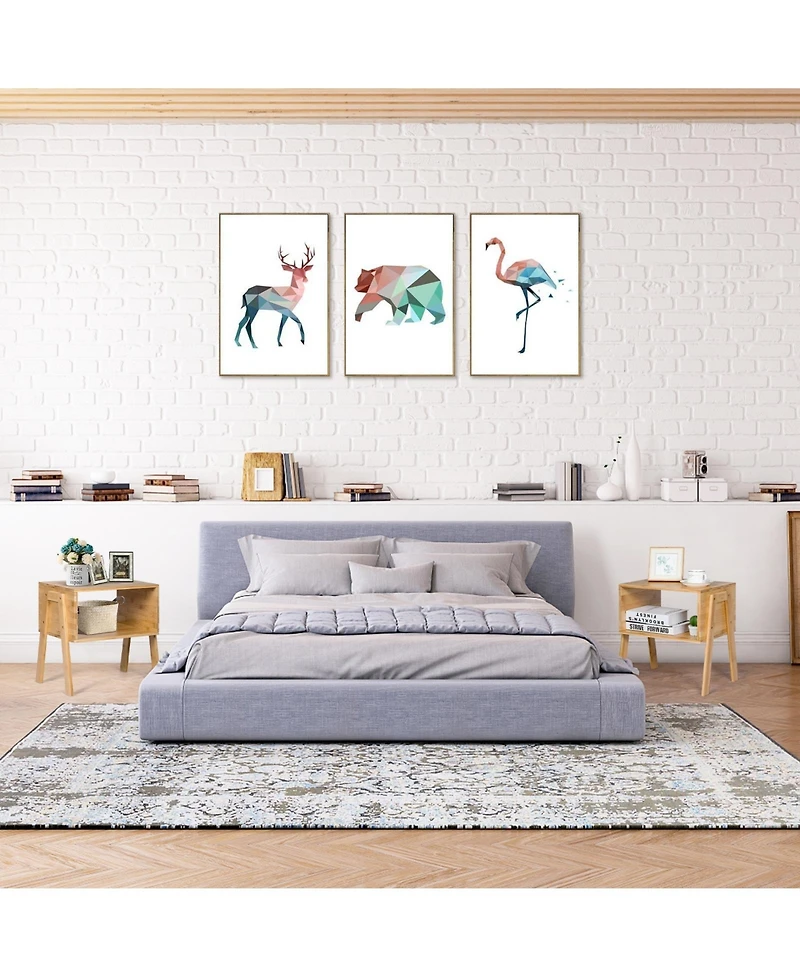 sumyeg 2 Pieces Bamboo Nightstand Sofa Table with Storage Shelf