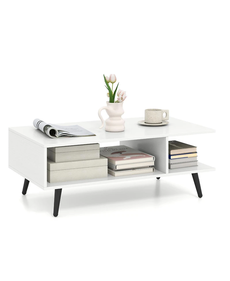 sumyeg Mid Century Modern Rectangle Coffee Table 2-Tier Accent Table with 2 Open Compartments