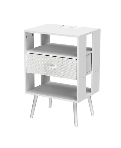 sumyeg Modern Nightstand Set of 2 with Charging Station, Led Light and Fabric Drawers