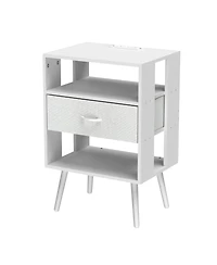 sumyeg Modern Nightstand Set of 2 with Charging Station, Led Light and Fabric Drawers