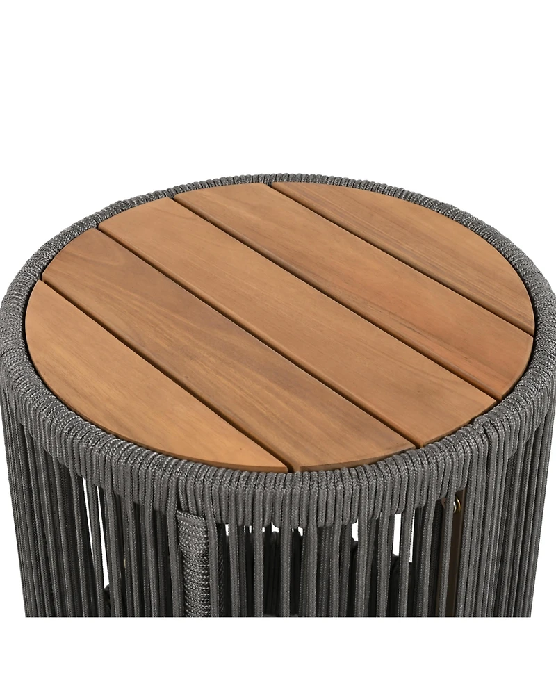 sumyeg Outdoor Rattan Rope and Acacia Wood Side Table for Patio, Balcony Garden