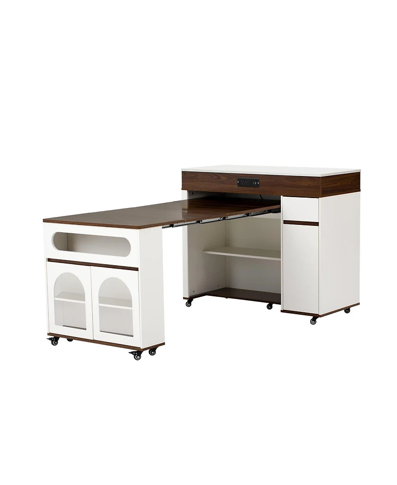 Streamdale Furniture Extendable Dining Table, Kitchen Island with Storage