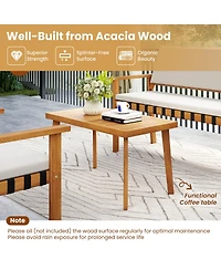 Gymax Set of Wood Furniture Set w/Coffee Table Seat Back Cushions for Backyard Porch