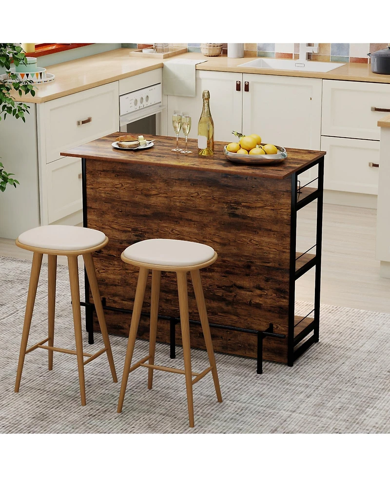 Gouun 47 in 4-Tier Mini Bar Kitchen Island with Footrest and Wine Rack, 5-Bottle and 8-Glass Storage