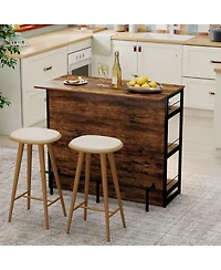 Gouun 47 in 4-Tier Mini Bar Kitchen Island with Footrest and Wine Rack, 5-Bottle and 8-Glass Storage