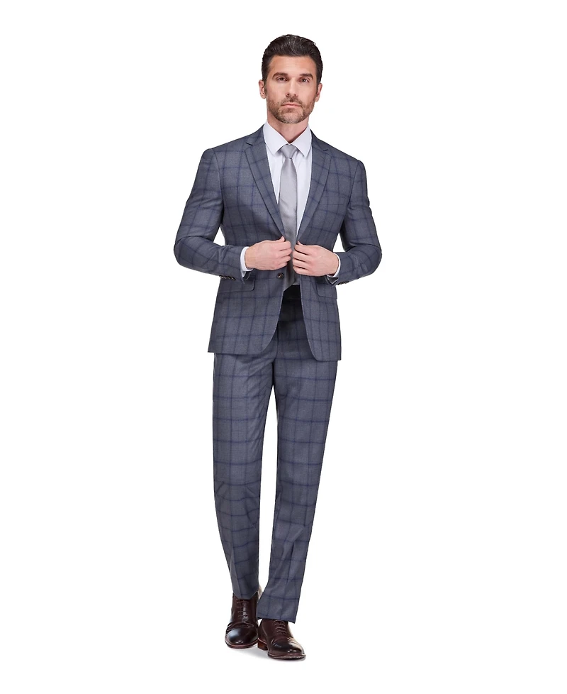 Gino Vitale Men's Slim Fit 2 Piece Performance Stretch Plaid Suit