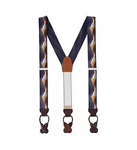 Trafalgar Men's Atticus Blue and Gold Billow Silk Button End Suspenders