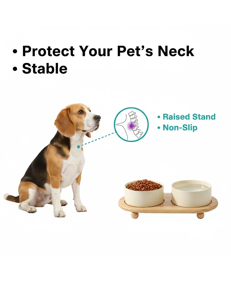 Aronkl Ceramic Elevated Dog Bowls Set Raised Feeder for Food Water Stable Non-Slip Healthy Dishwasher Safe
