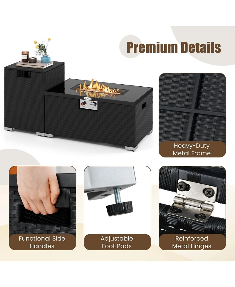 Gouun 2-Piece 32 Rectangle Propane Fire Pit Table Set with Tank Cover and 40000 Btu Output