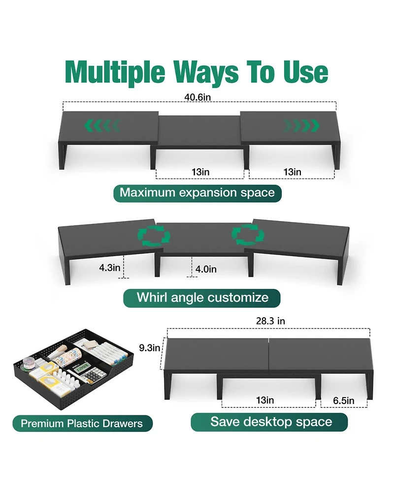 Gnuadz Dual Monitor Stand Riser Desk Organizer Drawer Office Accessories Workspace