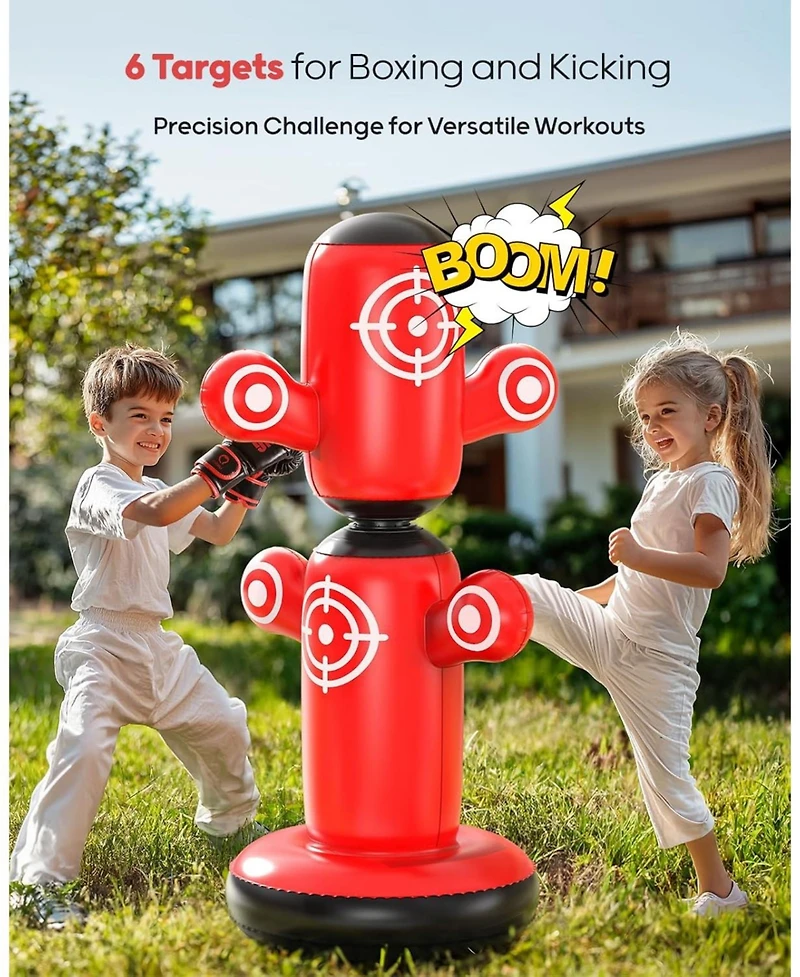 Qpau 360degree(s) Rotatable Punching Bag for Kids, Lager 64" Kids Punching Bag with Gloves, Hand Pump and 6 Targets, Bop Bag Inflatable Punching Toy