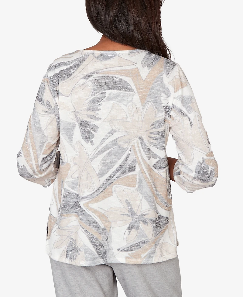 Alfred Dunner Women's Comfort & Joy Leaf Print Crossover V-Neck Top