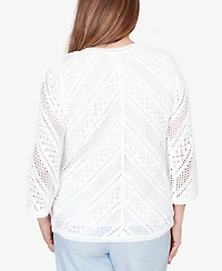 Alfred Dunner Women's St. Augustine Chevron Crochet Crewneck Top