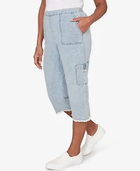 Alfred Dunner Women's Out of the Blue Fringe Denim Patch Pocket Capri Pants