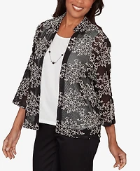 Alfred Dunner Women's Detail Driven Two-in-One Mesh Soutache Top with Necklace