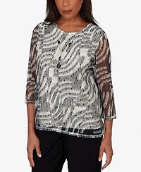 Alfred Dunner Women's Detail Driven Animal Popcorn Embellished Top with Necklace