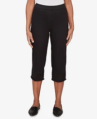 Alfred Dunner Women's Detail Driven Geometric Cut Out Flat Front Capri Pants