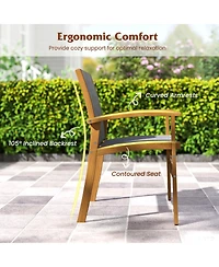 Sugift Set of 2 Patio Dining Chairs with Breathable Fabric and Acacia Wood Frame