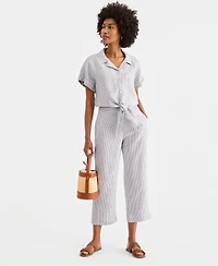 Charter Club Women's 100% Linen Tie-Front Shirt, Created for Macy's