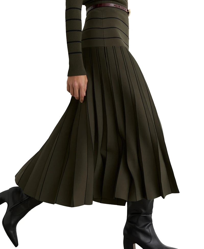 Reiss Women's Knitted Stripe Pleated Midi Skirt