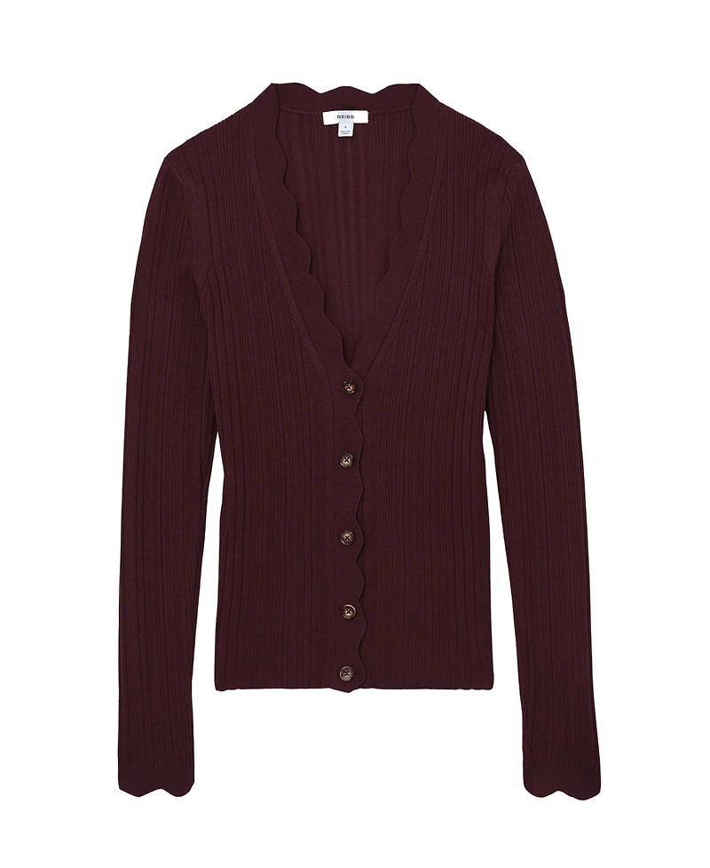 Reiss Women's Vinny Rib-Knit Scallop-Trim Cardigan