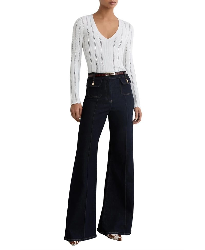 Reiss Women's Loui Open-Stitch V-Neck Jumper