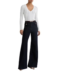 Reiss Women's Loui Open-Stitch V-Neck Jumper