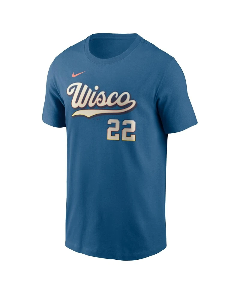 Nike Men's Christian Yelich Mineral Blue Milwaukee Brewers 2026 City Connect Name Number T-Shirt