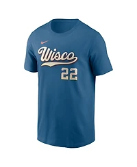 Nike Men's Christian Yelich Mineral Blue Milwaukee Brewers 2026 City Connect Name Number T-Shirt