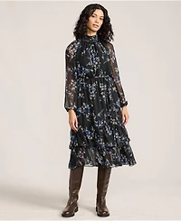 Lands' End Women's Crinkle Chiffon Ruffle Dress