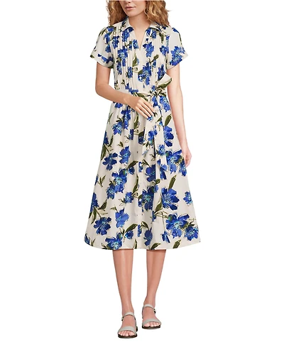 Lands' End Women's Poplin Pintuck Detail Shirt Dress