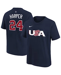 Nike Big Boys and Girls Bryce Harper Navy Usa Baseball 2026 World Baseball Classic Name Number T-Shirt