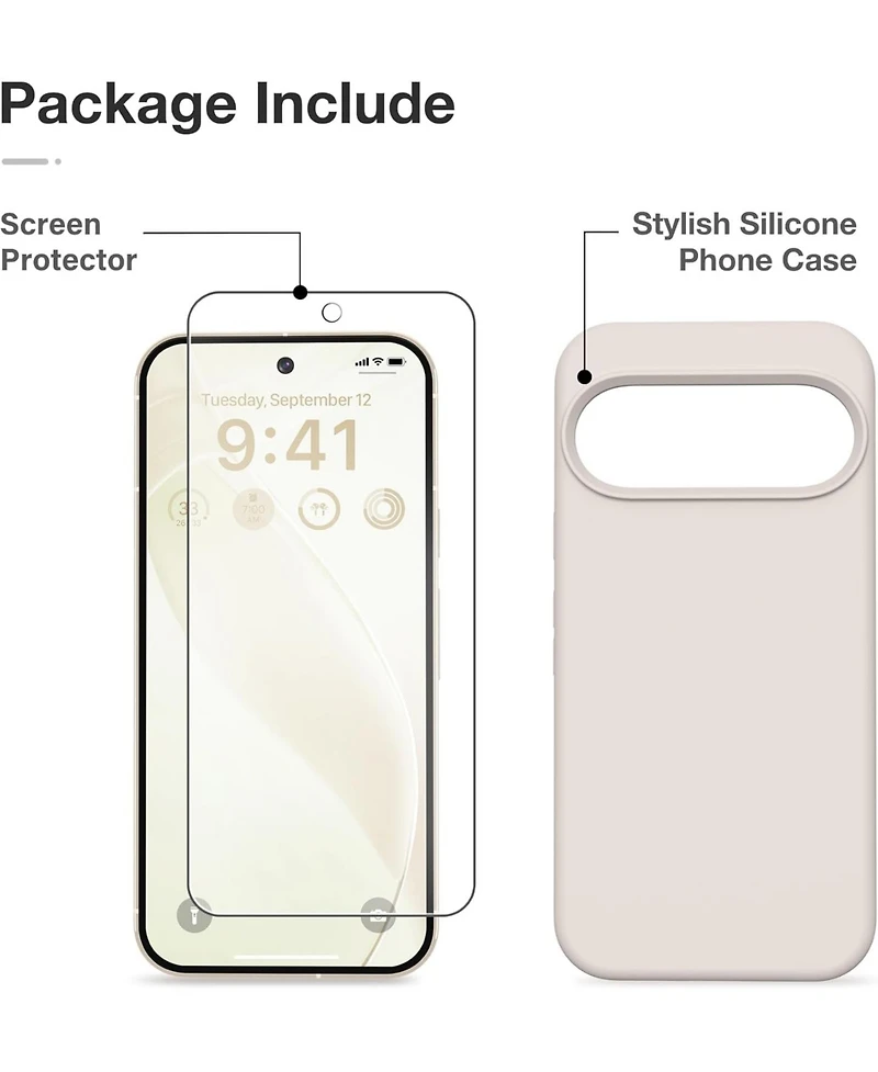 Gonez for Google Pixel 10/Pixel 10 Pro Case, Liquid Silicone Case with Screen Protector, Full Body Protective Cover, Shockproof Phone Cover