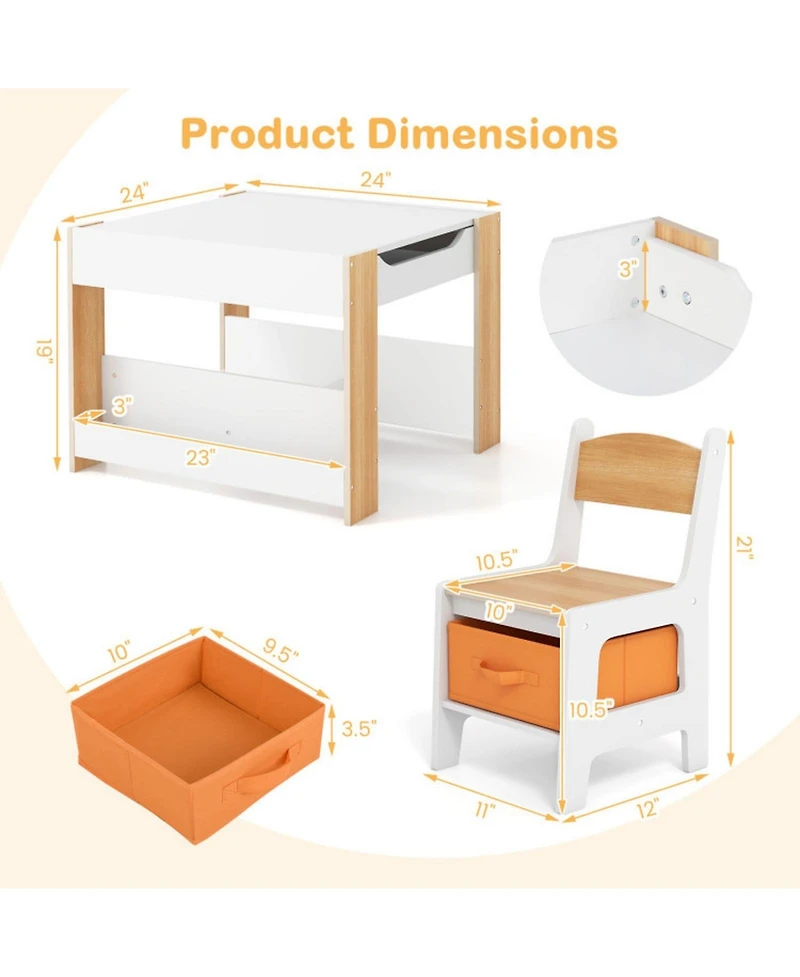 Gouun 4-in-1 Kids Activity Table and 2 Chairs Set with Reversible Tabletop