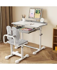 Gouun Height-Adjustable Kids Study Desk and Chair Set with Tilt Desktop