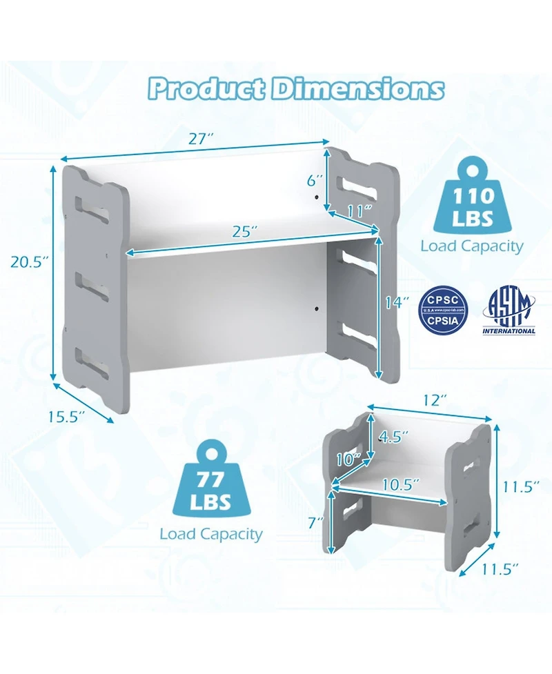 Gouun 3-Piece Toddler Activity Table Set with 2 Nesting Storage Stools