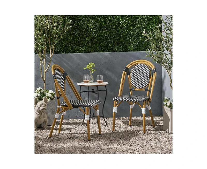 sumyeg Set of 2 Bamboo Print Aluminum Outdoor Chairs, Lightweight and Rust-Resistant
