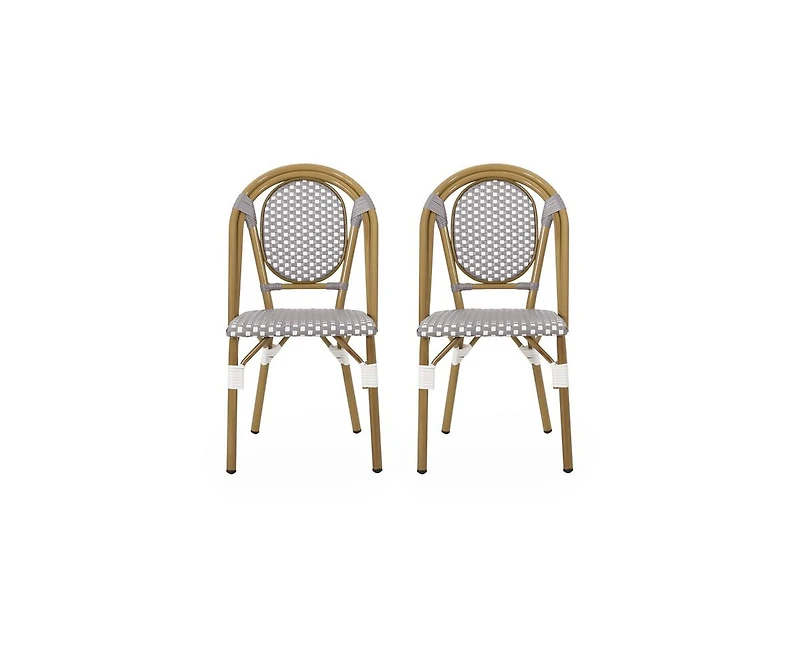 sumyeg Set of 2 Bamboo Print Aluminum Outdoor Chairs, Lightweight and Rust-Resistant
