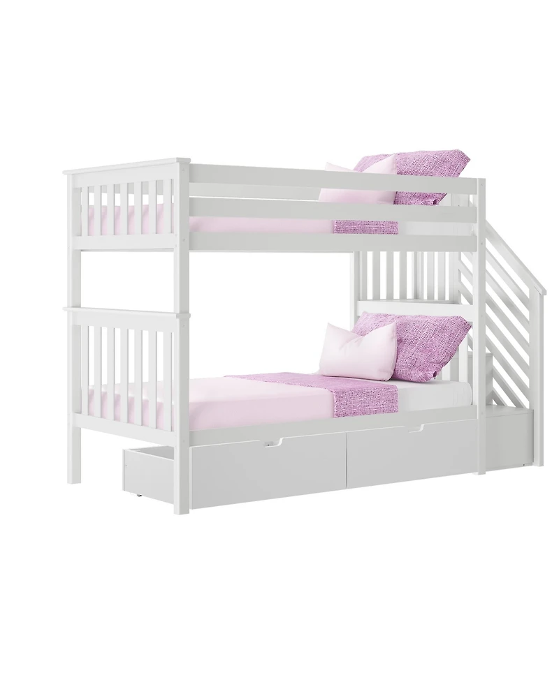 Max and Lily Twin over Staircase Bunk Bed with Storage Drawers