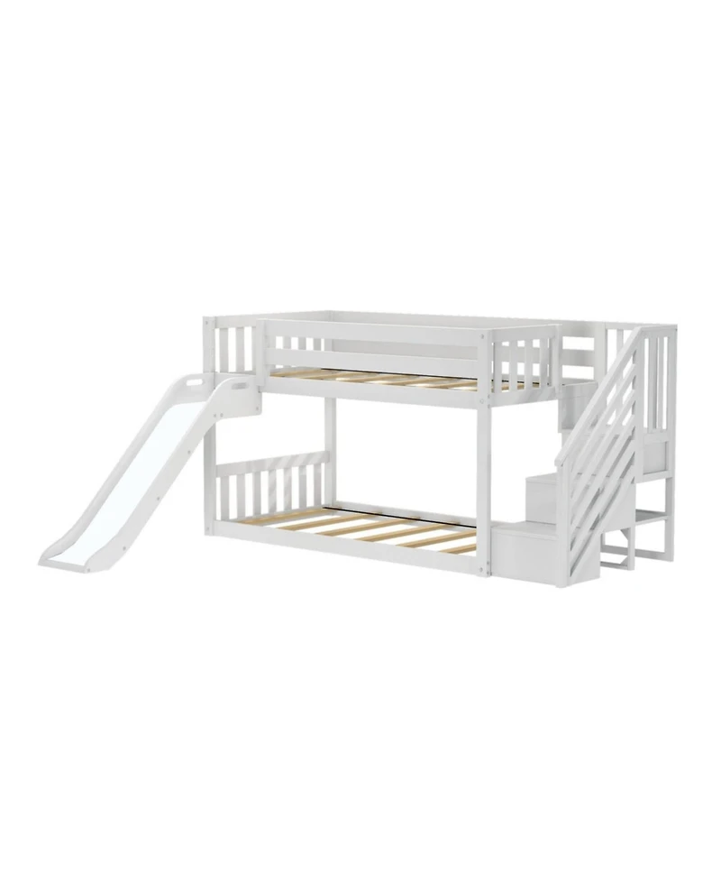 Max & Lily Low Twin over Bunk With Stairs, Easy Slide and Gold Princess Curtain