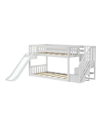 Max & Lily Low Twin over Bunk With Stairs, Easy Slide and Gold Princess Curtain