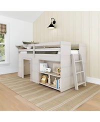 Max and Lily Farmhouse Twin Low Loft with Bookcase